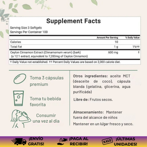 Canela de Ceilán® | Suplemento reductor del nivel de azúcar en la sangre